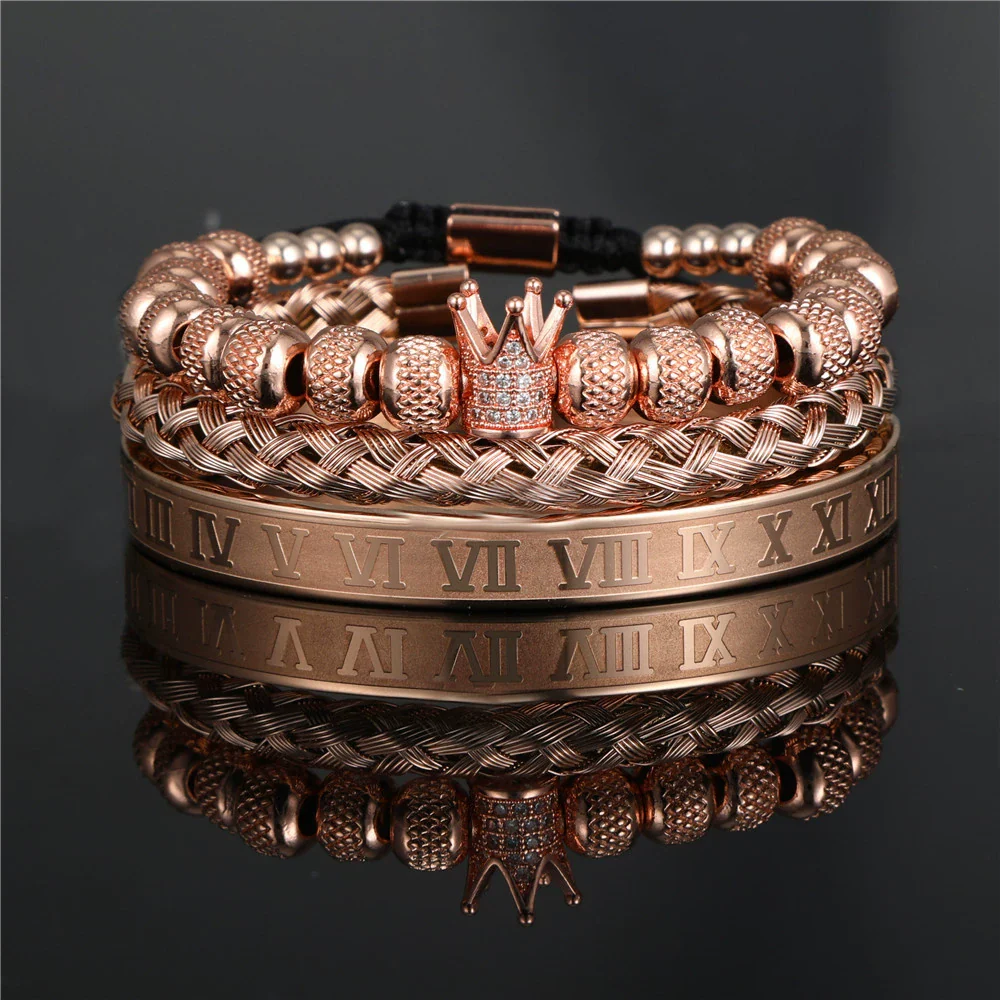 Bracelet Stainless Steel Copper Alloy Microinlaid Zircon Double Leopard Head Black Onyx Geometric Electroplating Style For Men - Image 13