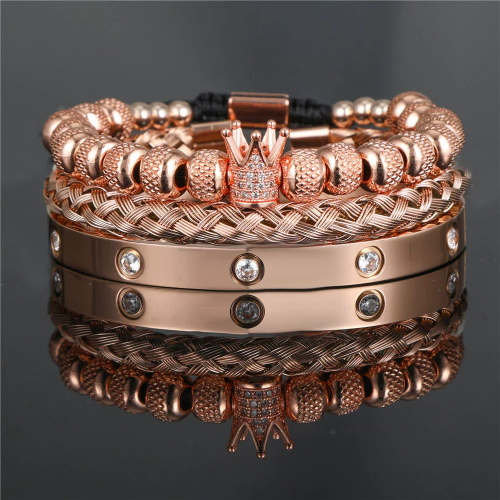 Bracelet Stainless Steel Copper Alloy Microinlaid Zircon Double Leopard Head Black Onyx Geometric Electroplating Style For Men - Image 14