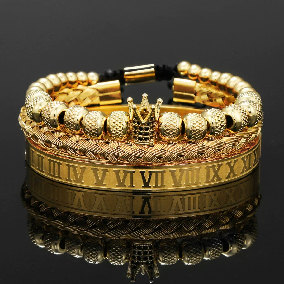 Bracelet Stainless Steel Copper Alloy Microinlaid Zircon Double Leopard Head Black Onyx Geometric Electroplating Style For Men - Image 15