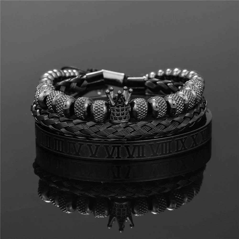 Bracelet Stainless Steel Copper Alloy Microinlaid Zircon Double Leopard Head Black Onyx Geometric Electroplating Style For Men - Image 16