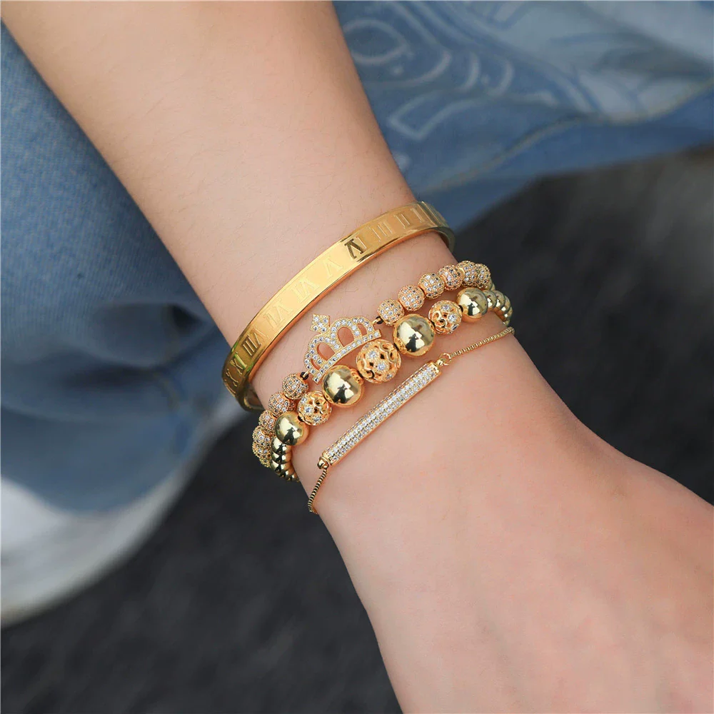 Bracelet Stainless Steel Copper Alloy Microinlaid Zircon Double Leopard Head Black Onyx Geometric Electroplating Style For Men - Image 17