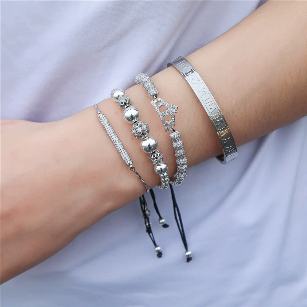 Bracelet Stainless Steel Copper Alloy Microinlaid Zircon Double Leopard Head Black Onyx Geometric Electroplating Style For Men - Image 18