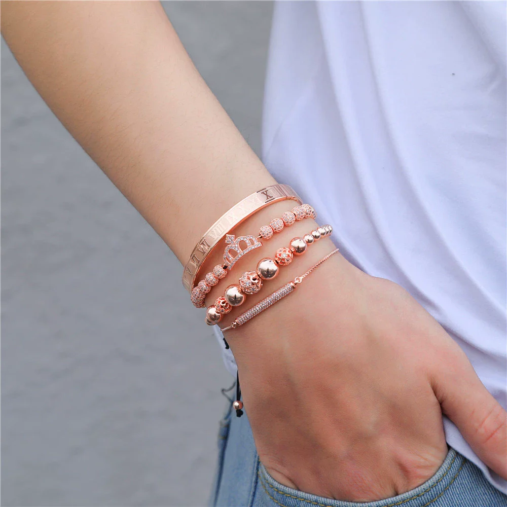 Bracelet Stainless Steel Copper Alloy Microinlaid Zircon Double Leopard Head Black Onyx Geometric Electroplating Style For Men - Image 19