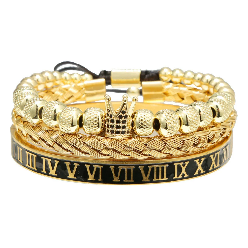 Bracelet Stainless Steel Copper Alloy Microinlaid Zircon Double Leopard Head Black Onyx Geometric Electroplating Style For Men - Image 21