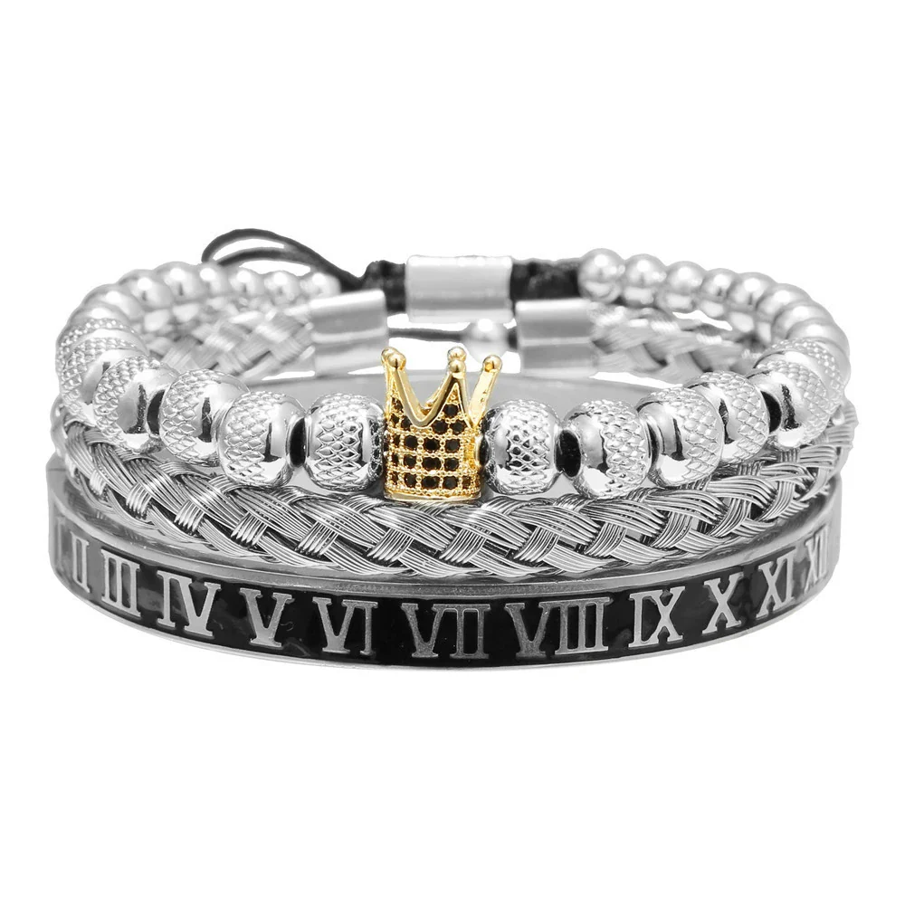 Bracelet Stainless Steel Copper Alloy Microinlaid Zircon Double Leopard Head Black Onyx Geometric Electroplating Style For Men - Image 23