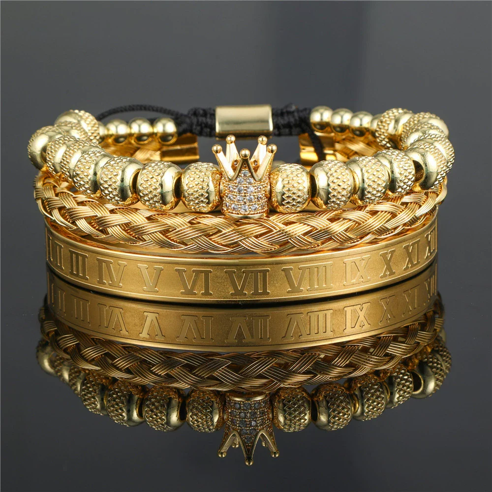 Bracelet Stainless Steel Copper Alloy Microinlaid Zircon Double Leopard Head Black Onyx Geometric Electroplating Style For Men - Image 7