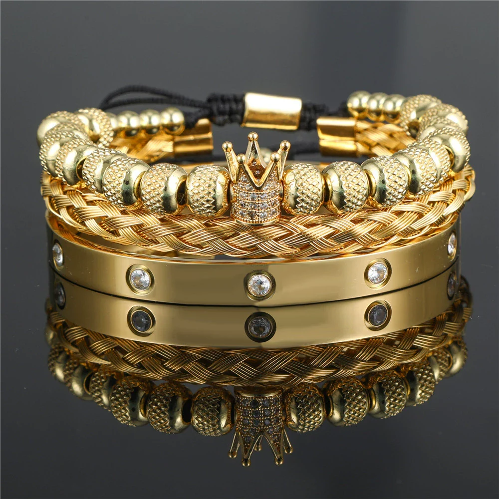Bracelet Stainless Steel Copper Alloy Microinlaid Zircon Double Leopard Head Black Onyx Geometric Electroplating Style For Men - Image 8