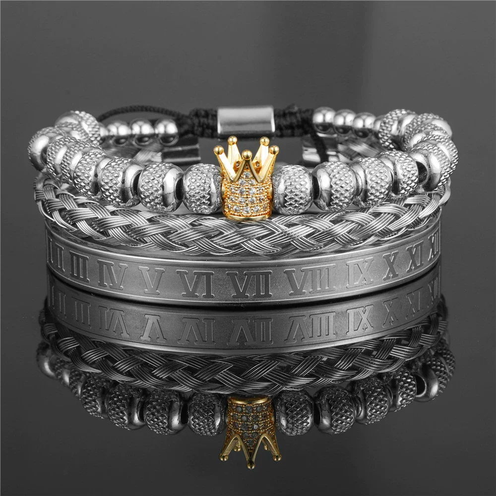 Bracelet Stainless Steel Copper Alloy Microinlaid Zircon Double Leopard Head Black Onyx Geometric Electroplating Style For Men - Image 9