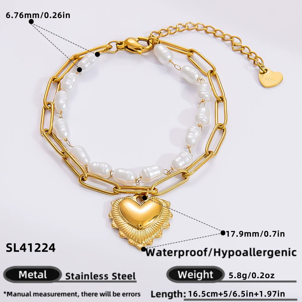 Bracelet Stainless Steel Electroplated 18K Gold Marine Style Heart Shape - Image 10