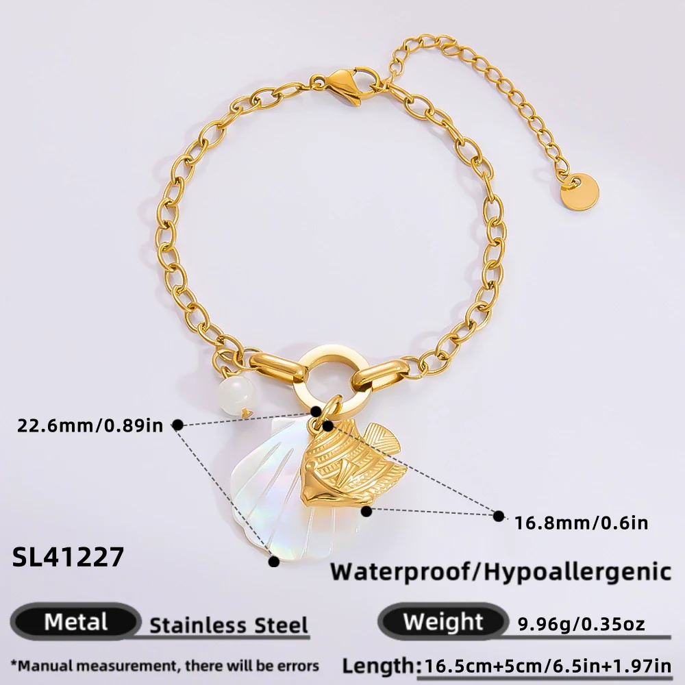 Bracelet Stainless Steel Electroplated 18K Gold Marine Style Heart Shape - Image 13