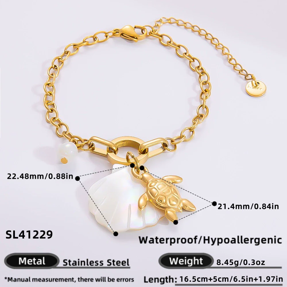 Bracelet Stainless Steel Electroplated 18K Gold Marine Style Heart Shape - Image 15