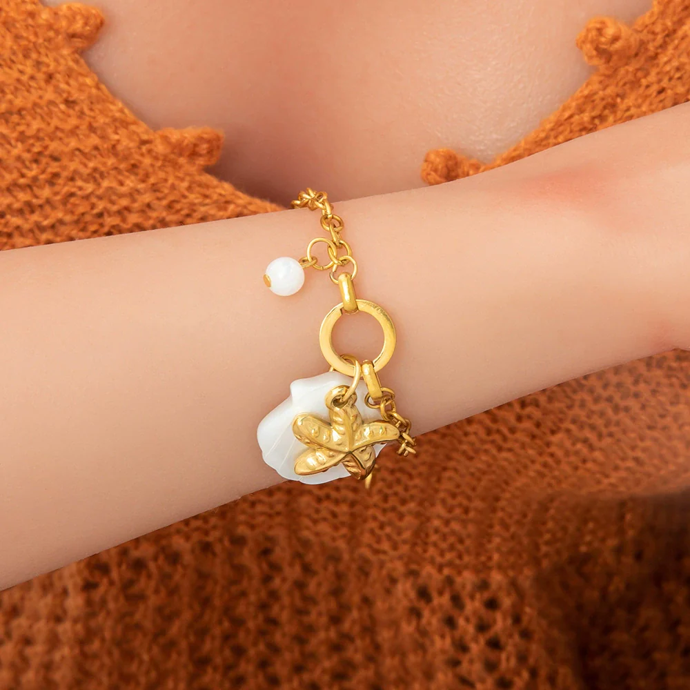 Bracelet Stainless Steel Electroplated 18K Gold Marine Style Heart Shape - Image 2
