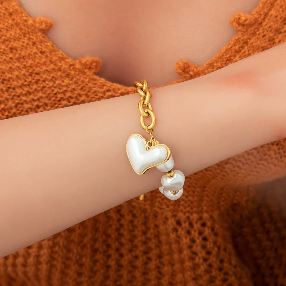 Bracelet Stainless Steel Electroplated 18K Gold Marine Style Heart Shape - Image 3