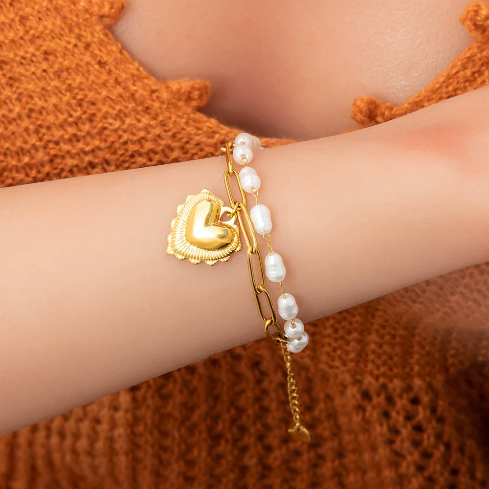 Bracelet Stainless Steel Electroplated 18K Gold Marine Style Heart Shape - Image 4