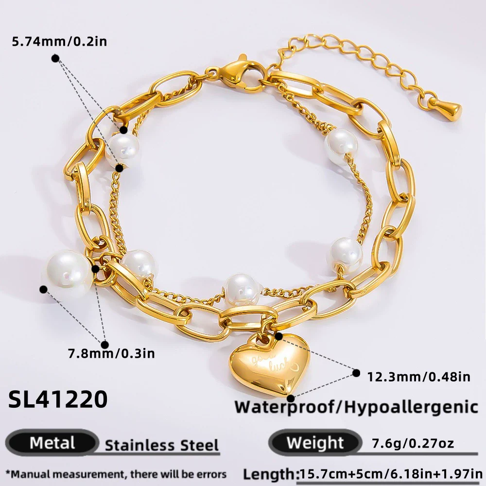 Bracelet Stainless Steel Electroplated 18K Gold Marine Style Heart Shape - Image 6