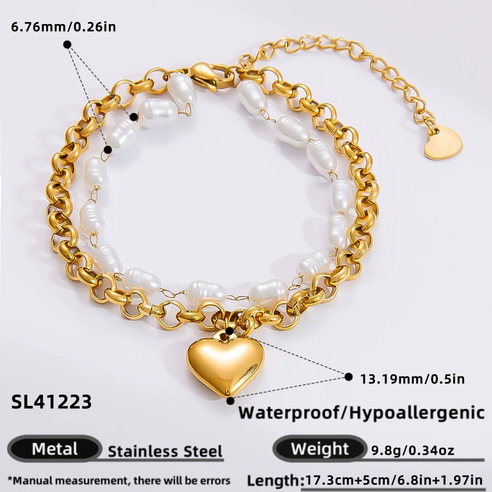 Bracelet Stainless Steel Electroplated 18K Gold Marine Style Heart Shape - Image 9