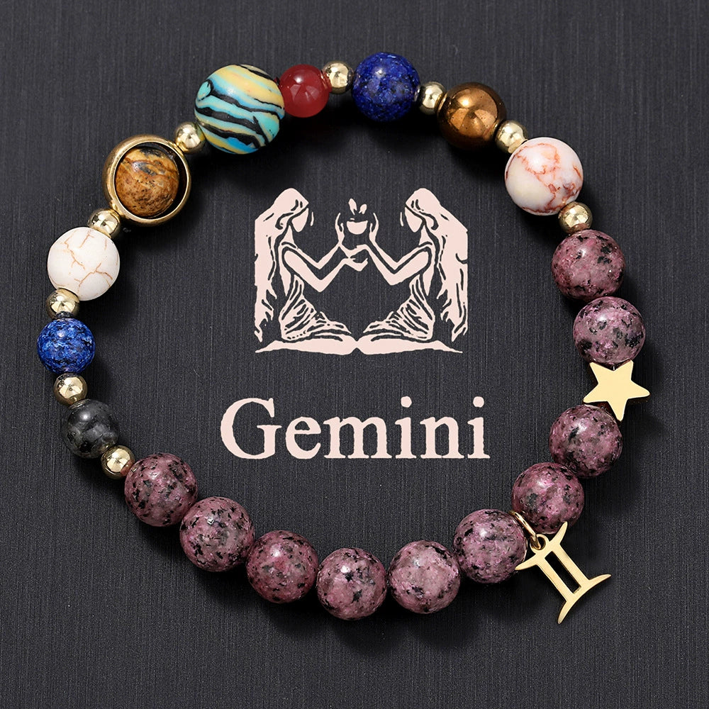 Bracelet Stainless Steel Natural Stone Granite Beaded Handmade Geometric Eight Planets 12 Constellations Unisex Women - Image 10