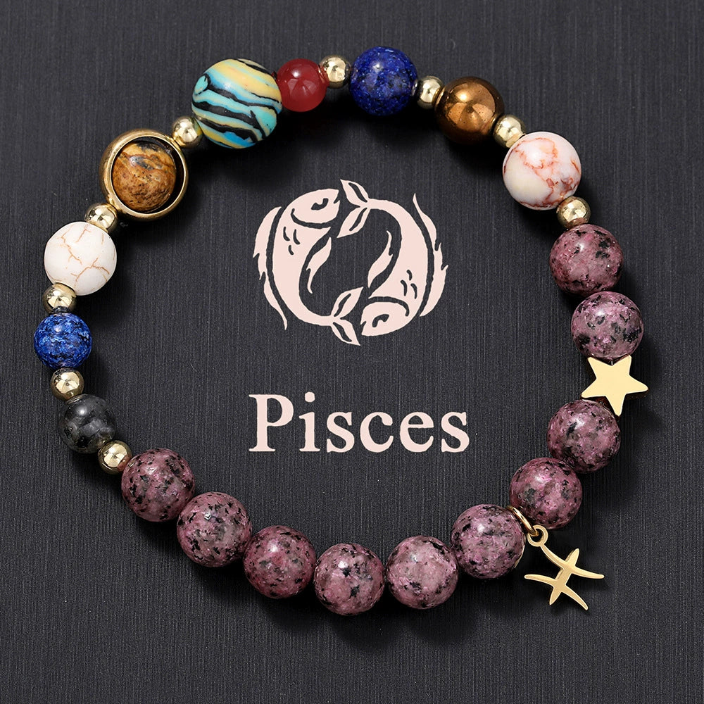 Bracelet Stainless Steel Natural Stone Granite Beaded Handmade Geometric Eight Planets 12 Constellations Unisex Women - Image 13