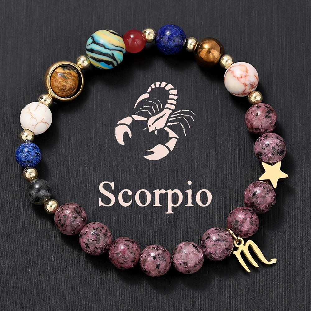 Bracelet Stainless Steel Natural Stone Granite Beaded Handmade Geometric Eight Planets 12 Constellations Unisex Women - Image 15
