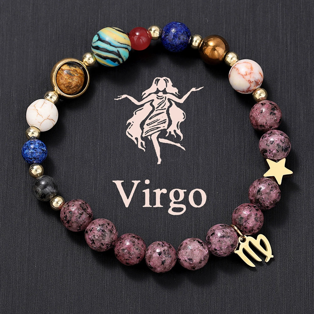 Bracelet Stainless Steel Natural Stone Granite Beaded Handmade Geometric Eight Planets 12 Constellations Unisex Women - Image 2