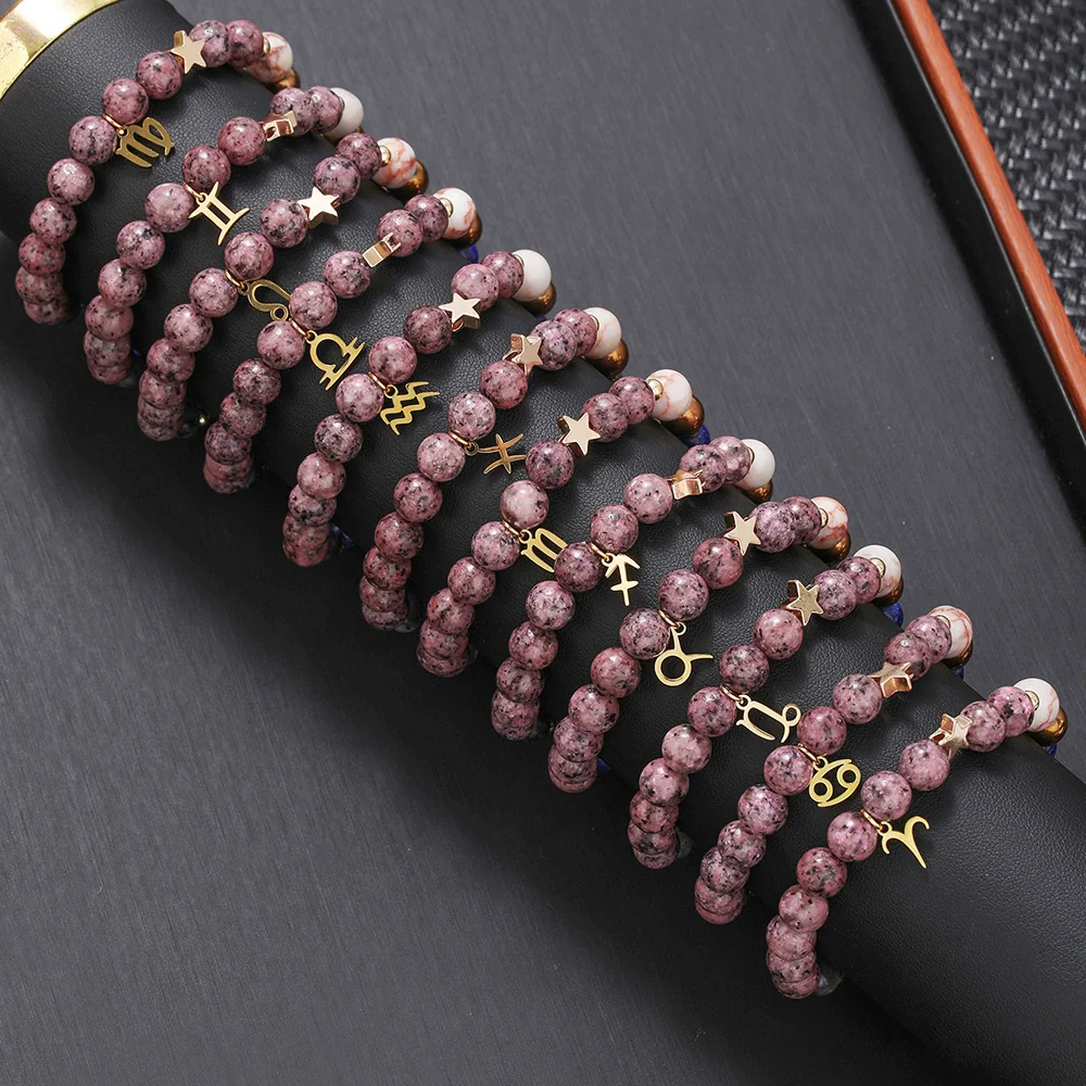 Bracelet Stainless Steel Natural Stone Granite Beaded Handmade Geometric Eight Planets 12 Constellations Unisex Women - Image 3