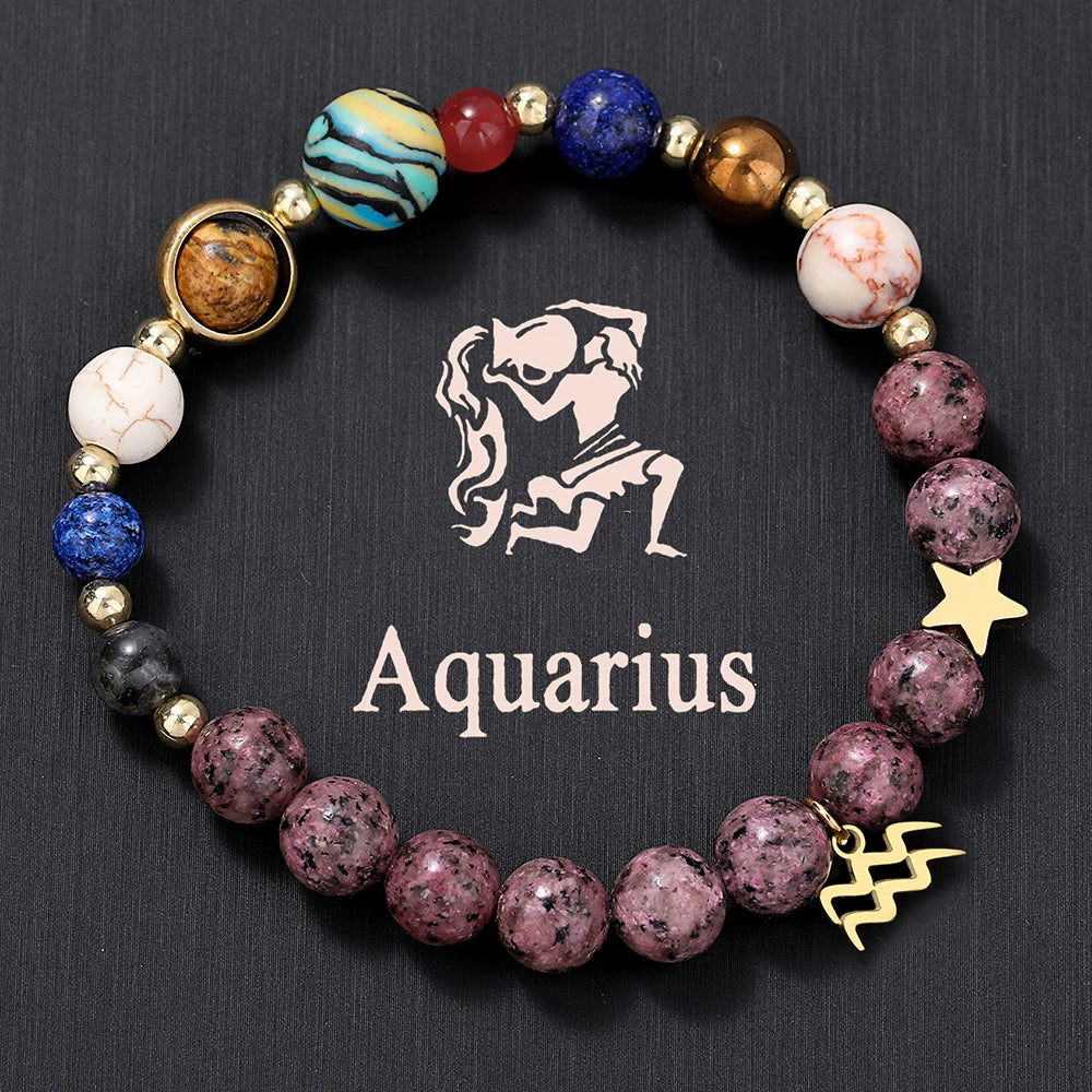 Bracelet Stainless Steel Natural Stone Granite Beaded Handmade Geometric Eight Planets 12 Constellations Unisex Women - Image 6