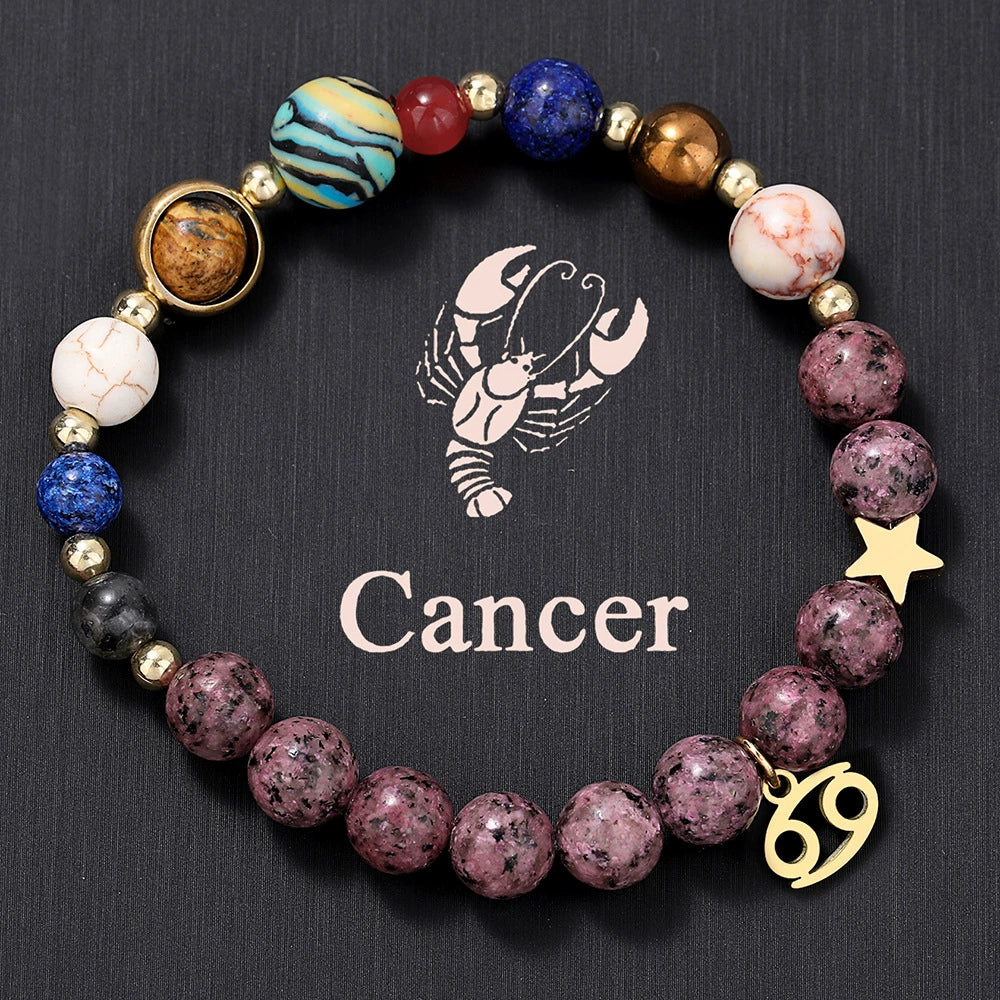 Bracelet Stainless Steel Natural Stone Granite Beaded Handmade Geometric Eight Planets 12 Constellations Unisex Women - Image 8