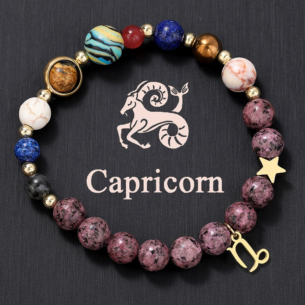 Bracelet Stainless Steel Natural Stone Granite Beaded Handmade Geometric Eight Planets 12 Constellations Unisex Women - Image 9