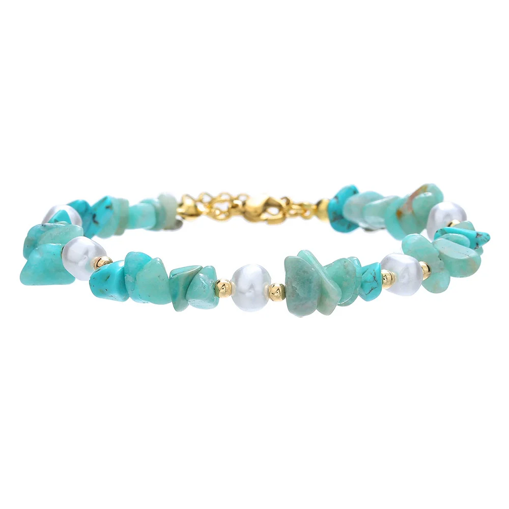 Bracelet Stainless Steel Pearl Lapis Lazuli Handmade Geometric Style - Image 5