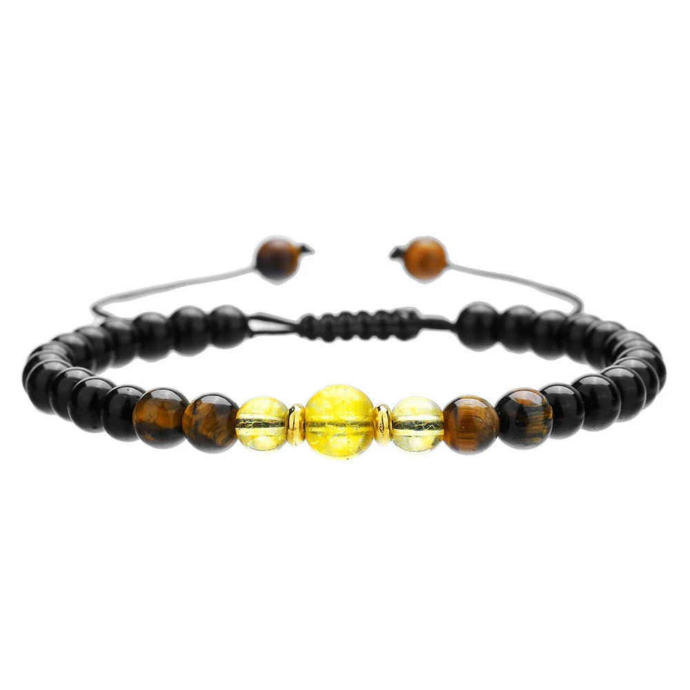 Bracelet Stone Geometric Handmade Retro Black Onyx Citrine Yellow Tiger Eye Unisex