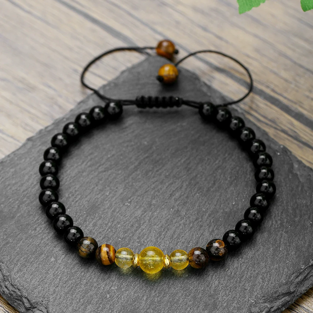 Bracelet Stone Geometric Handmade Retro Black Onyx Citrine Yellow Tiger Eye Unisex - Image 2