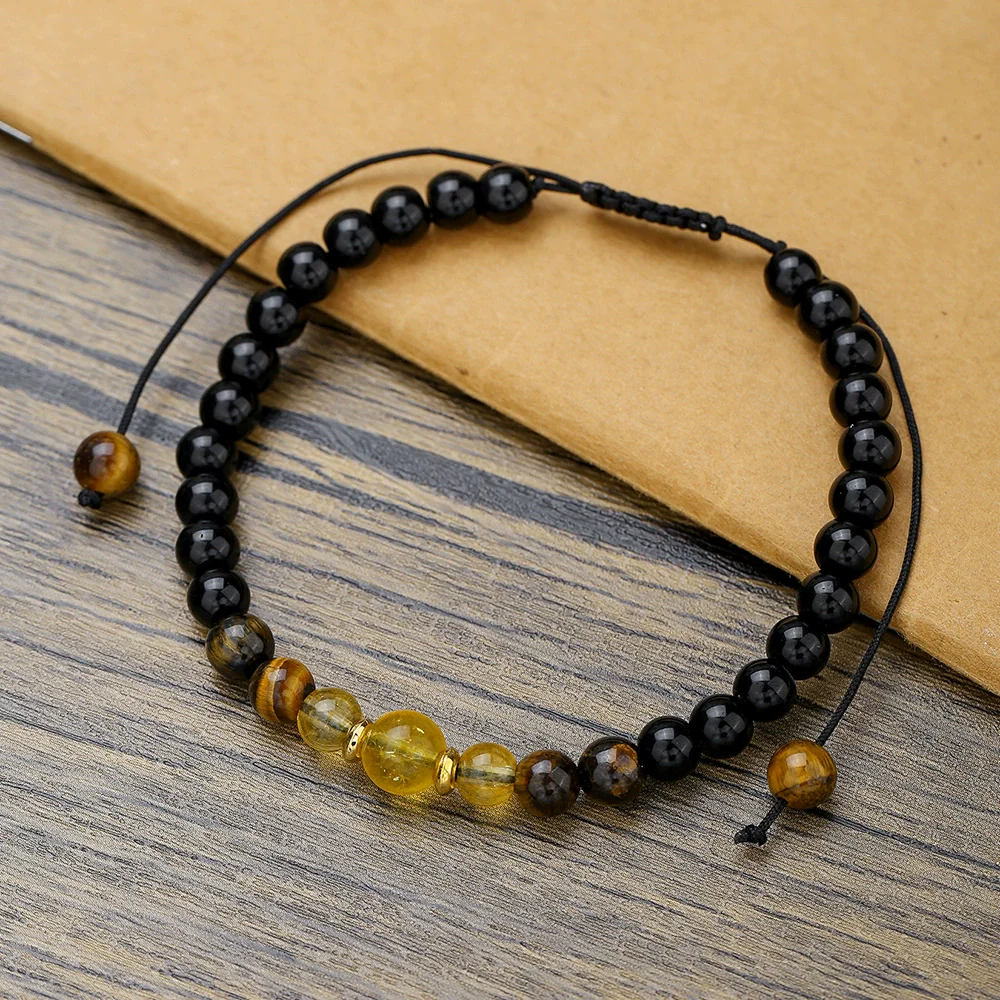 Bracelet Stone Geometric Handmade Retro Black Onyx Citrine Yellow Tiger Eye Unisex - Image 3