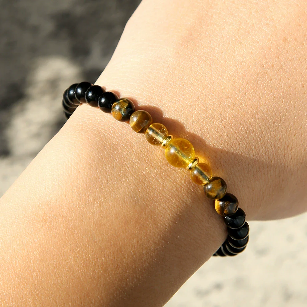 Bracelet Stone Geometric Handmade Retro Black Onyx Citrine Yellow Tiger Eye Unisex - Image 4