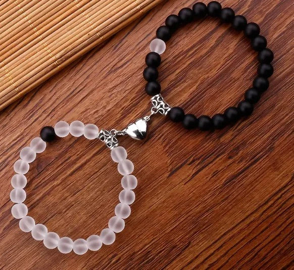 Bracelet Stone Magnet Buckle Geometric Handmade Love Magnetic Pink White Beaded Unisex - Image 12