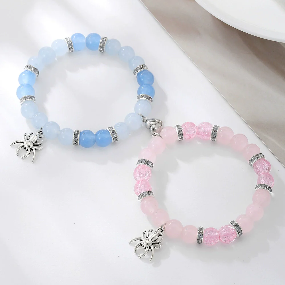 Bracelet Stone Magnet Buckle Geometric Handmade Love Magnetic Pink White Beaded Unisex - Image 2