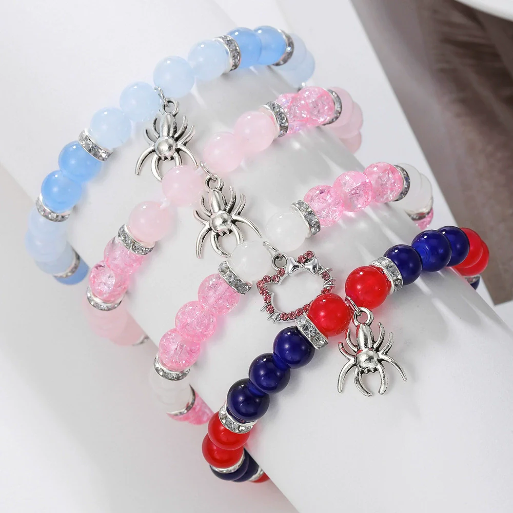 Bracelet Stone Magnet Buckle Geometric Handmade Love Magnetic Pink White Beaded Unisex - Image 3
