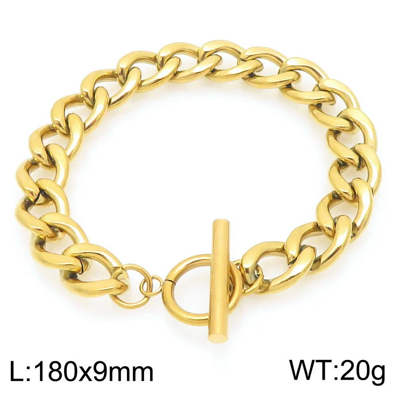 Bracelet Titanium Steel Geometric Pattern Handmade Round Bead Blade Chain Cuban Chain Style - Image 12