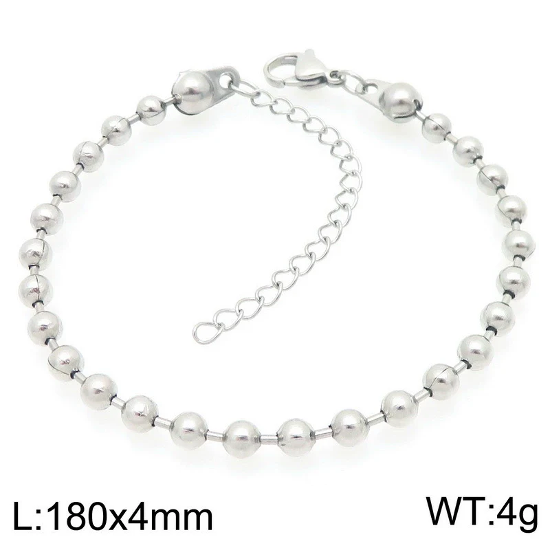 Bracelet Titanium Steel Geometric Pattern Handmade Round Bead Blade Chain Cuban Chain Style - Image 13
