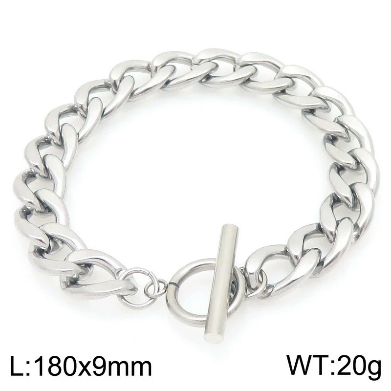 Bracelet Titanium Steel Geometric Pattern Handmade Round Bead Blade Chain Cuban Chain Style - Image 17