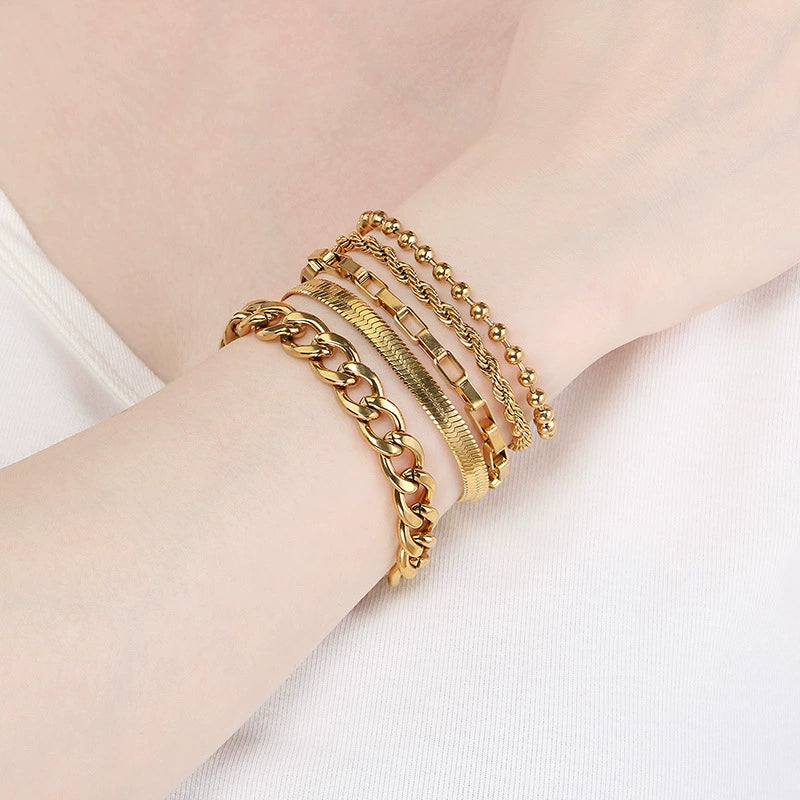 Bracelet Titanium Steel Geometric Pattern Handmade Round Bead Blade Chain Cuban Chain Style - Image 4