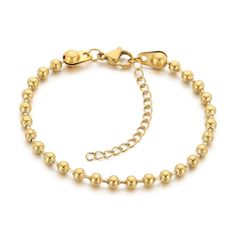 Bracelet Titanium Steel Geometric Pattern Handmade Round Bead Blade Chain Cuban Chain Style - Image 5
