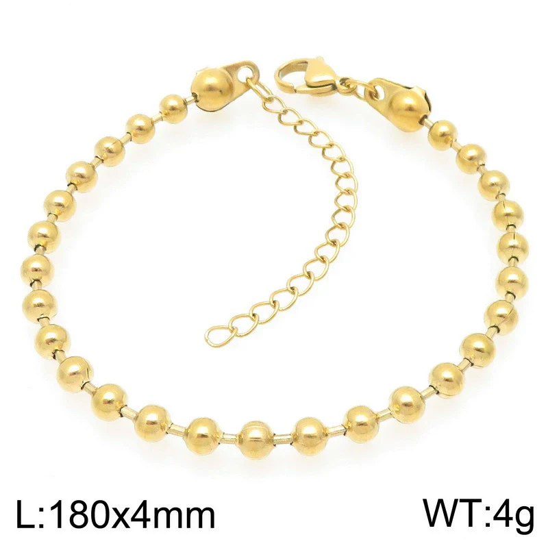 Bracelet Titanium Steel Geometric Pattern Handmade Round Bead Blade Chain Cuban Chain Style - Image 8