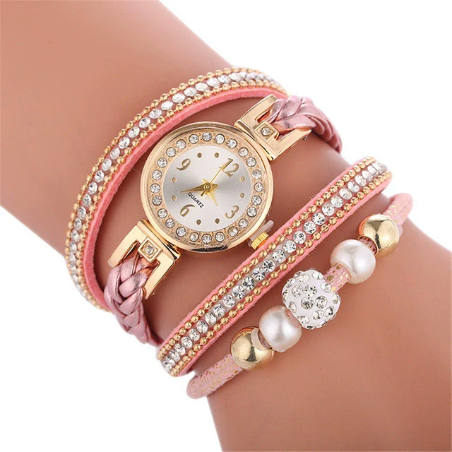 Bracelet Watch Diamond Woven Imitation Leather Strap Stainless Steel Buckle Alloy Case Round Dial Leisure Style - Image 10