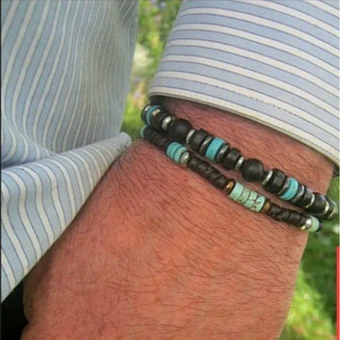 Bracelet Wooden Bead Turquoise Black Magic Sand Geometric Handmade Trendy Hiphop Highend Unisex