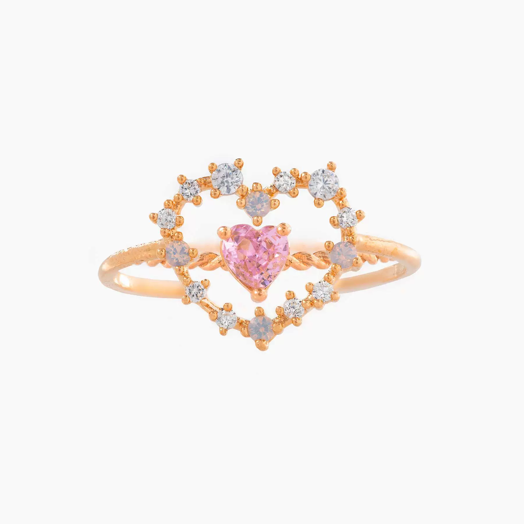 Brass Copperplated 18K Gold Heart Shape Ring Hand Jewelry With Microset Diamond For Women - Image 7
