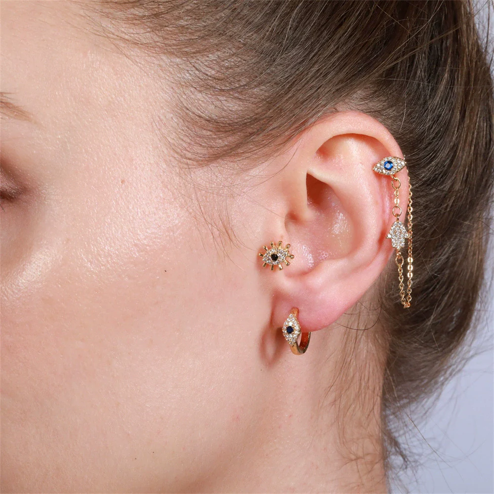 Brass Geometric Style Inlaid Zircon Earrings - Image 2