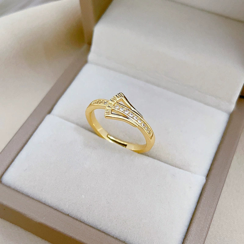 Brass Ginkgo Zircon Full Diamond Opening Adjustable Ring With Crown Pattern Electroplated For Women Cartoon Style - Image 3