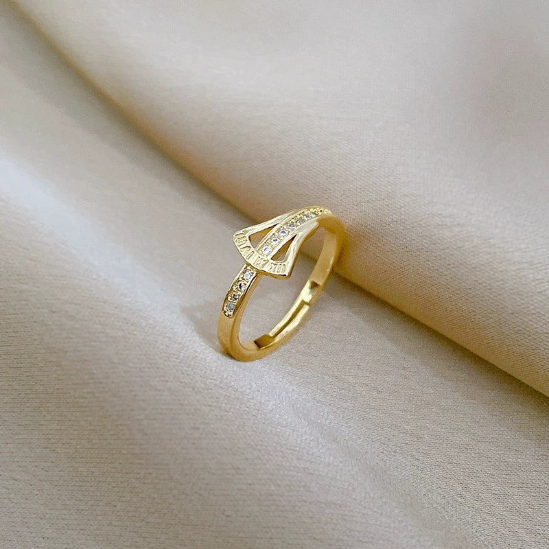 Brass Ginkgo Zircon Full Diamond Opening Adjustable Ring With Crown Pattern Electroplated For Women Cartoon Style - Image 4