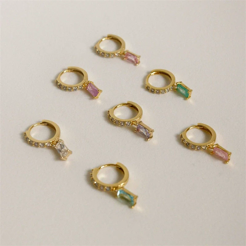 Brass Goldplated Geometric Zircon Earrings - Image 4