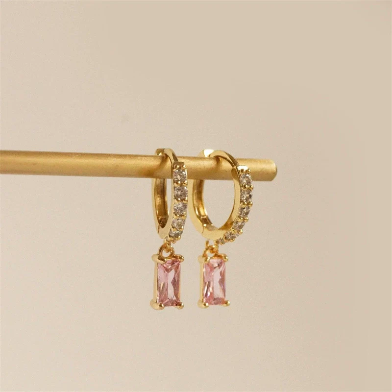 Brass Goldplated Geometric Zircon Earrings - Image 8